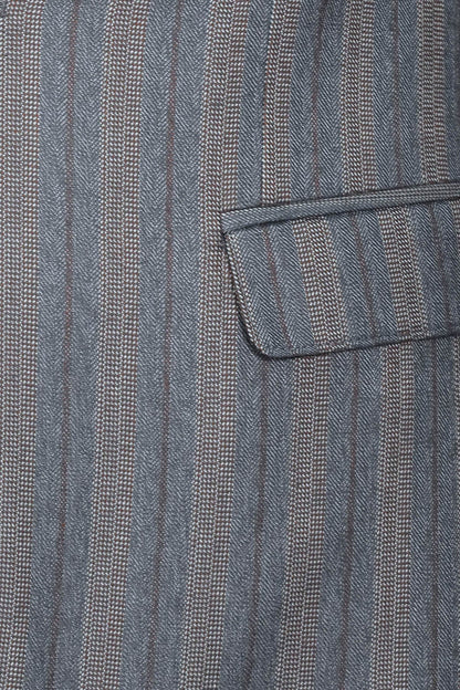 Striped Slim Fit Men Grey Blazer - Wessi