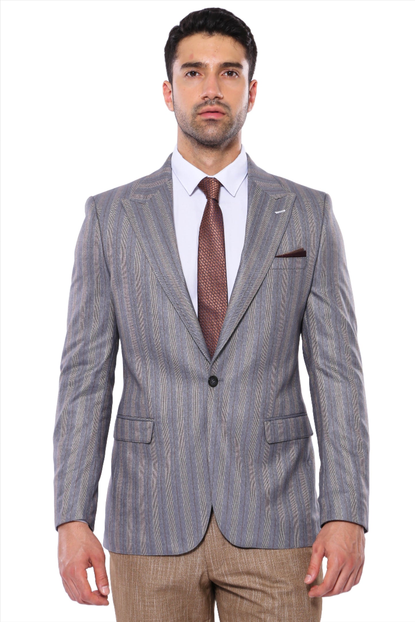KOALA SYDNEY  Striped Slim Fit Men Grey Blazer -