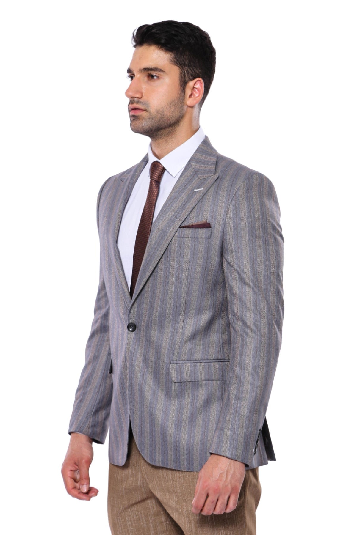 KOALA SYDNEY  Striped Slim Fit Men Grey Blazer -