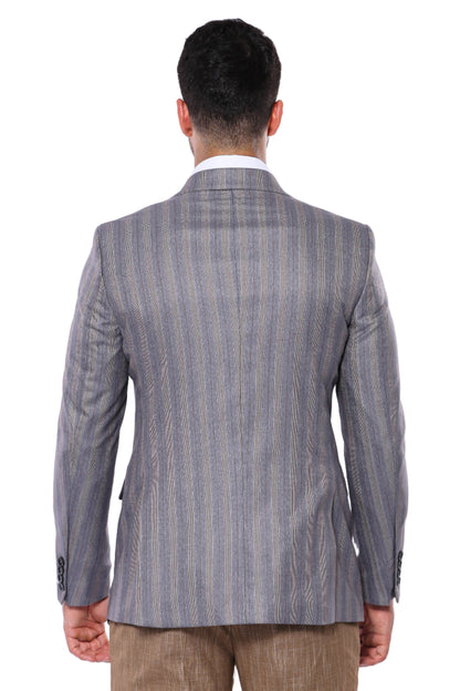 KOALA SYDNEY  Striped Slim Fit Men Grey Blazer -