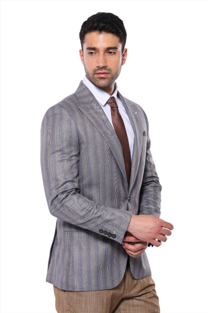 KOALA SYDNEY  Striped Slim Fit Men Grey Blazer -