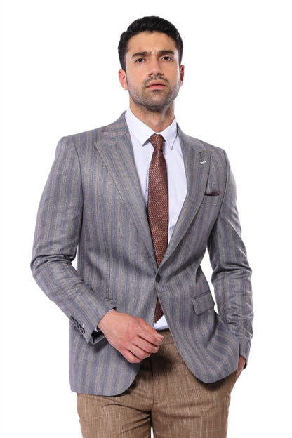 KOALA SYDNEY  Striped Slim Fit Men Grey Blazer -
