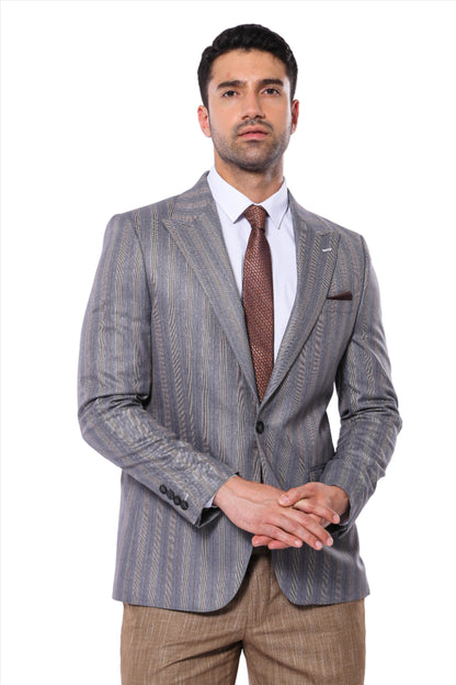 KOALA SYDNEY  Striped Slim Fit Men Grey Blazer -