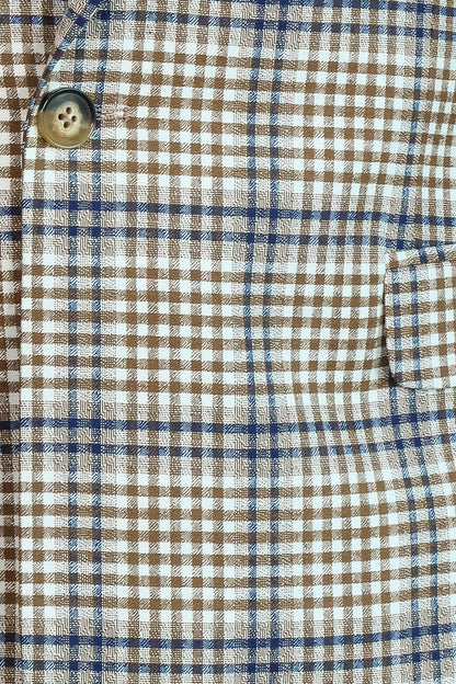 Plaid Slim-Fit Brown Blue Men Blazer - Wessi