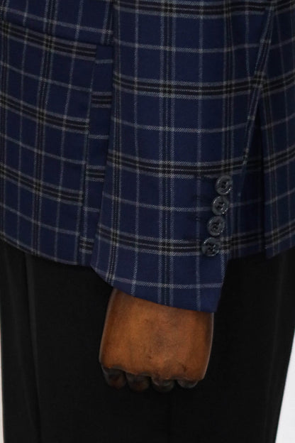 Checked Navy Blue Men Blazer and Trousers Combination