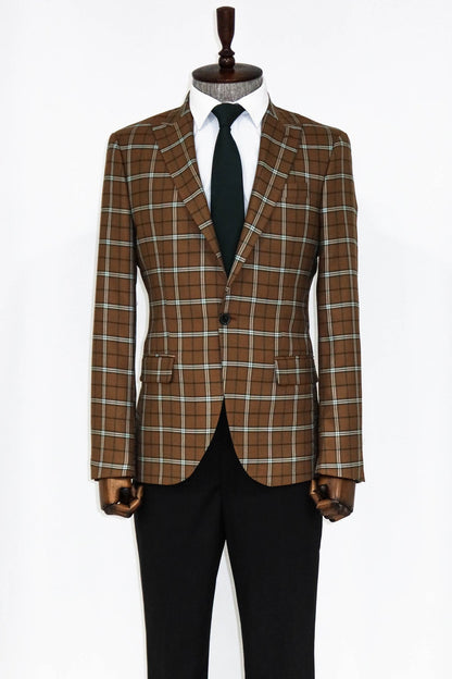 Checked Brown Men Blazer and Trousers Combination