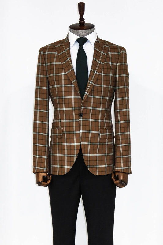 Checked Brown Men Blazer and Trousers Combination