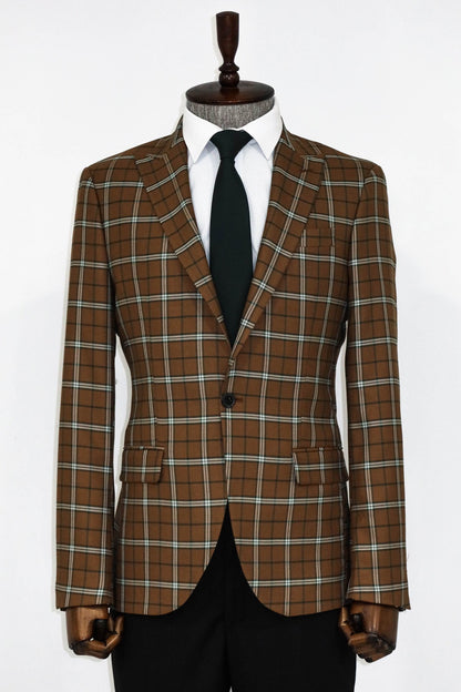 Checked Brown Men Blazer and Trousers Combination