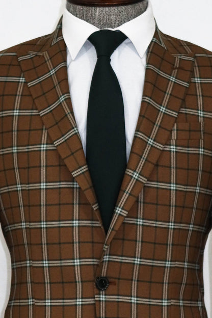 Checked Brown Men Blazer and Trousers Combination
