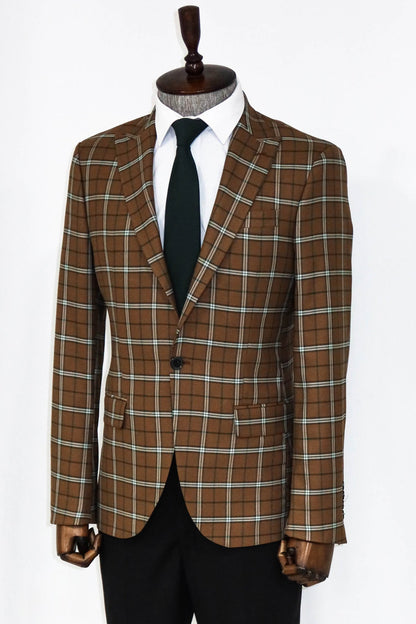 Checked Brown Men Blazer and Trousers Combination
