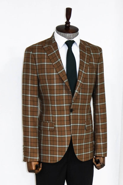 Checked Brown Men Blazer and Trousers Combination