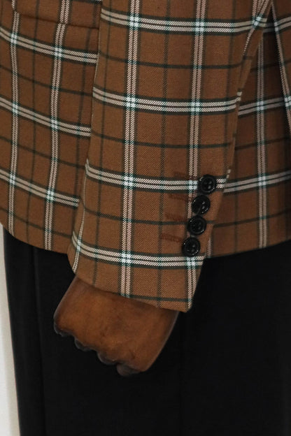 Checked Brown Men Blazer and Trousers Combination