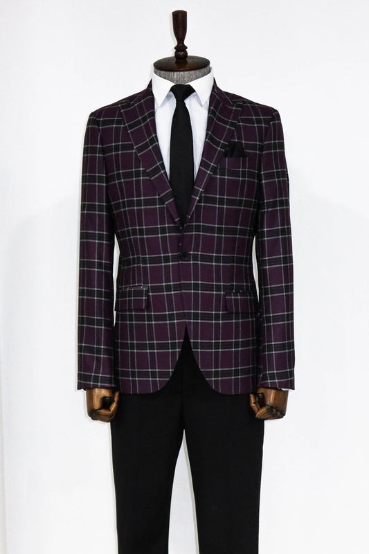 Slim Fit Peak Lapel Purple Men Blazer and Trousers Combination