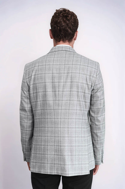 Slim Fit Peak Lapel Checked Grey Men Blazer - Wessi