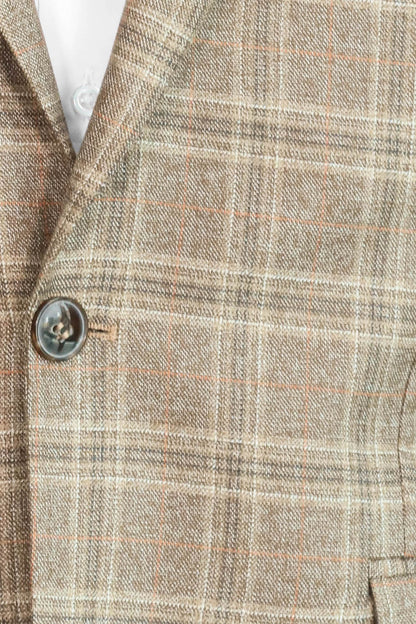 Slim Fit Peak Lapel Checked Grey Men Blazer - Wessi