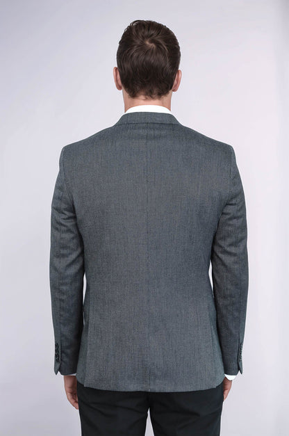 Patterned Slim-Fit Dark Grey Men Blazer - Wessi