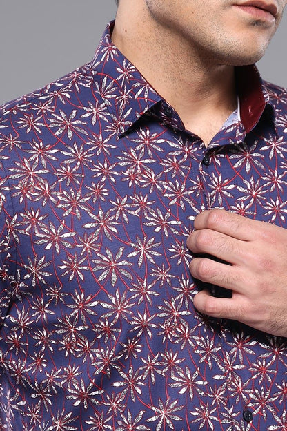 KOALA SYDNEY  Flower Patterned Long Sleeves Navy Blue Men Shirt