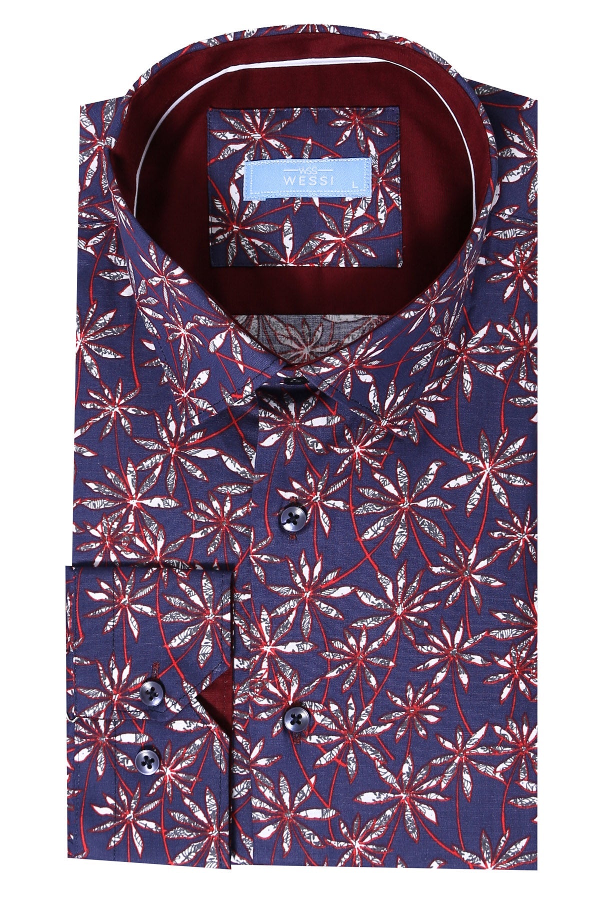 KOALA SYDNEY  Flower Patterned Long Sleeves Navy Blue Men Shirt