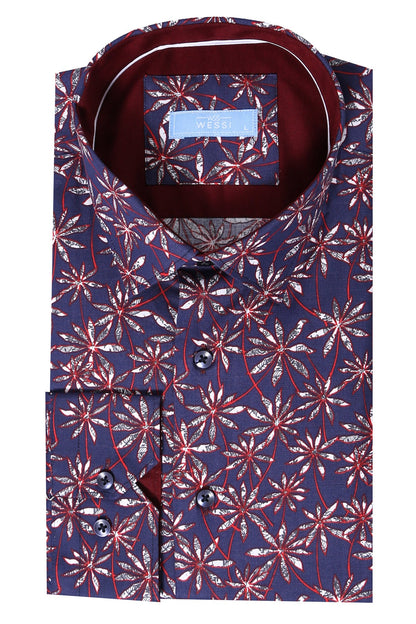 KOALA SYDNEY  Flower Patterned Long Sleeves Navy Blue Men Shirt