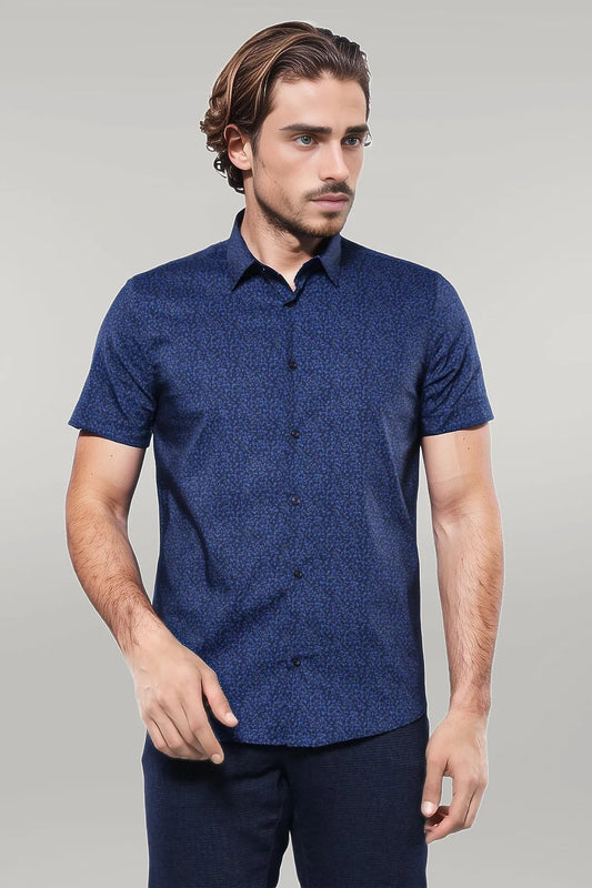 KOALA SYDNEY  Patterned Short Sleeves Navy Blue Men Shirt -