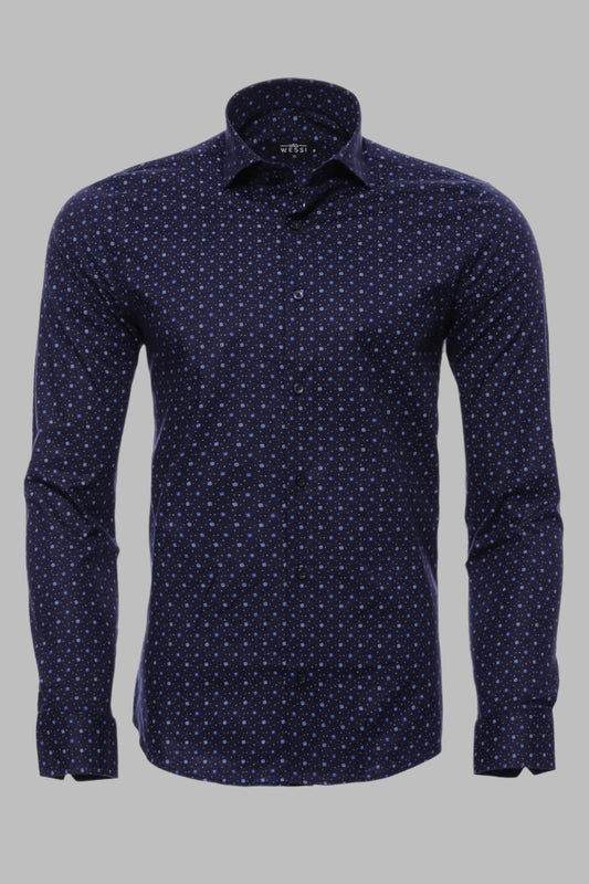 KOALA SYDNEY  Dot Patterned Long Sleeves Navy Blue Men's Shirt -