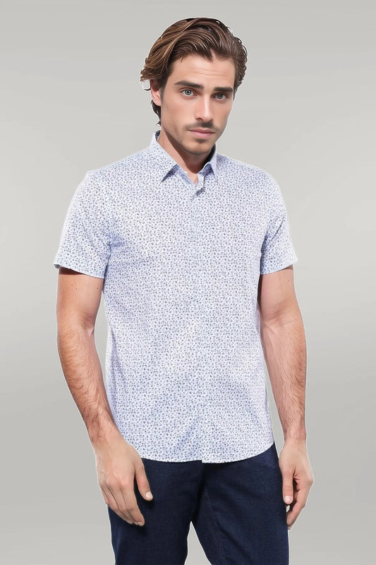 KOALA SYDNEY  Blue Floral Patterned Short Sleeve White Men Shirt -