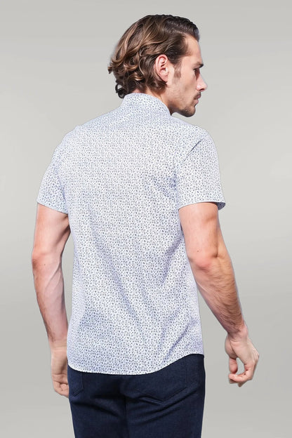 KOALA SYDNEY  Blue Floral Patterned Short Sleeve White Men Shirt -