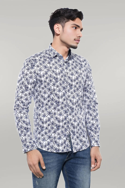KOALA SYDNEY  Blue Floral Patterned Long Sleeve White Men Shirt -
