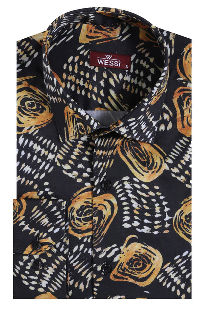 KOALA SYDNEY  Floral Patterned Long Sleeves Slim Fit Black Men Shirt -