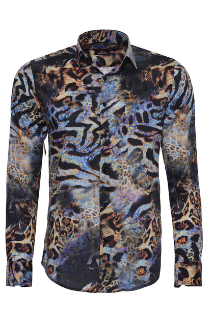 KOALA SYDNEY  Leopard Pattern Slim Fit Long Sleeves Multicolor Men Shirt -