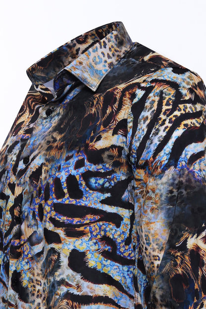 KOALA SYDNEY  Leopard Pattern Slim Fit Long Sleeves Multicolor Men Shirt -