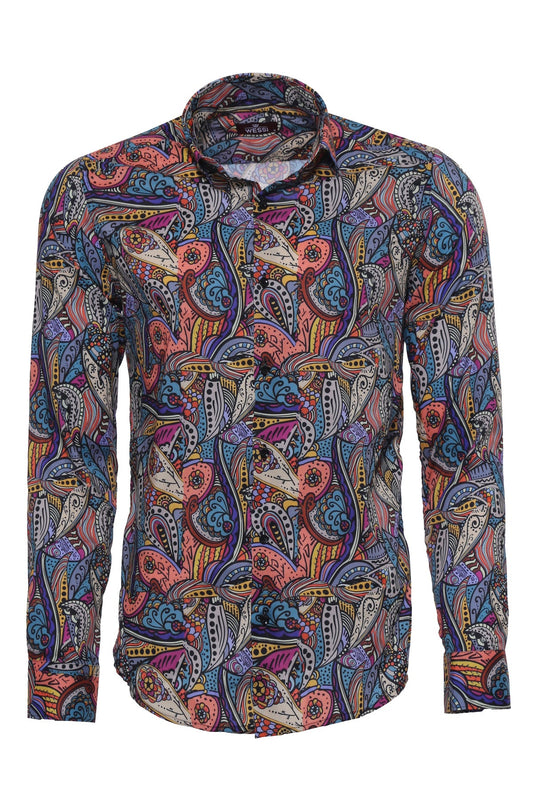 Patterned Slim Fit Long Sleeves Multicolor Men Shirt