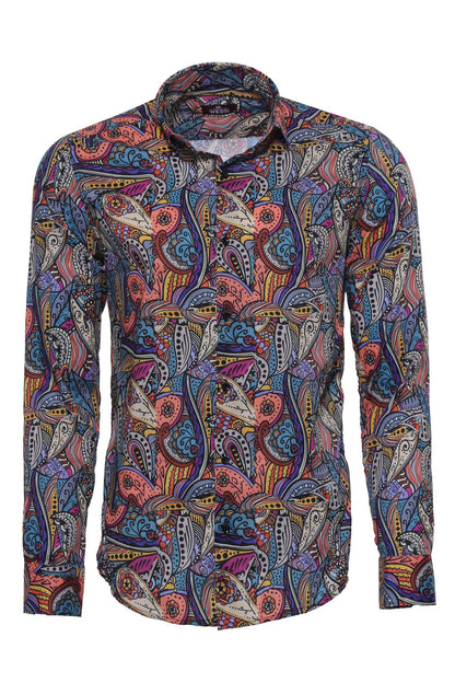 Patterned Slim Fit Long Sleeves Multicolor Men Shirt