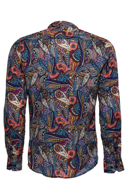 Patterned Slim Fit Long Sleeves Multicolor Men Shirt