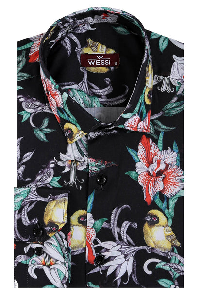 KOALA SYDNEY  Chain Zebra Leaf Patterned Slim Fit Long Sleeves Multicolor Men Shirt -