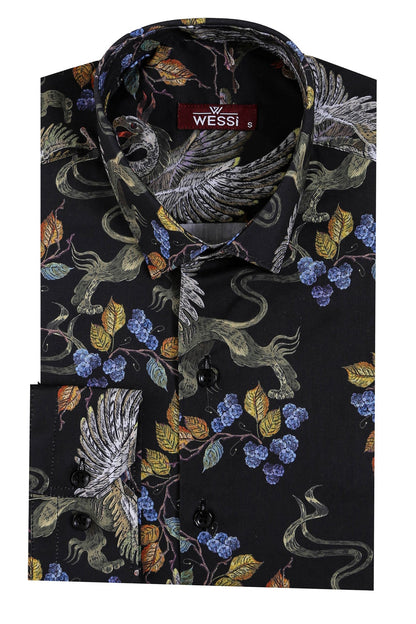 Patterned Slim Fit Long Sleeves Black Men Shirt