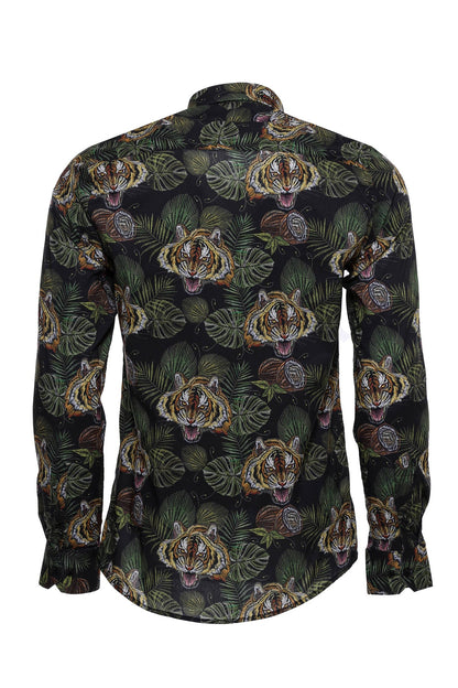 KOALA SYDNEY  Yellow Black Leaf Patterned Long Sleeves White Men Shirt -