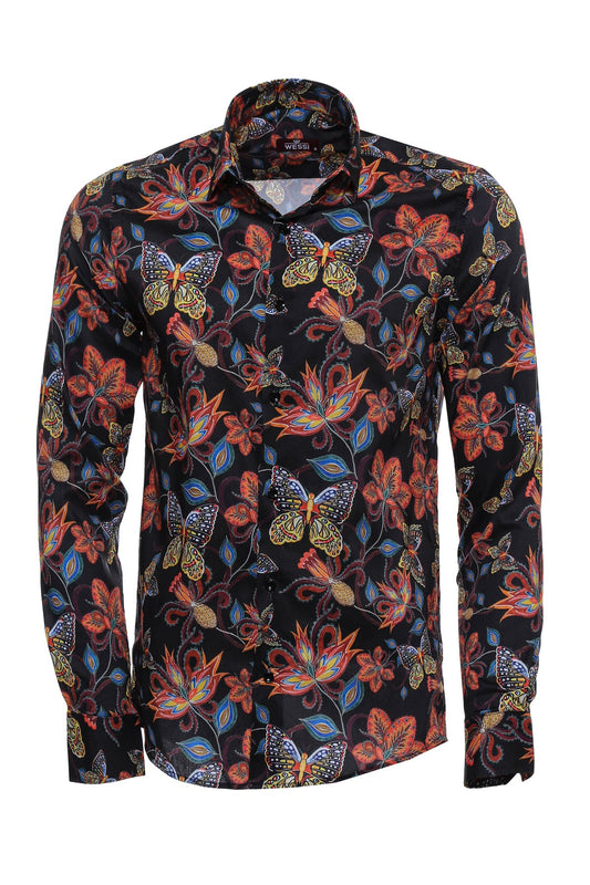 KOALA SYDNEY  Tiger Patterned Slim Fit Long Sleeves Black Men Shirt -
