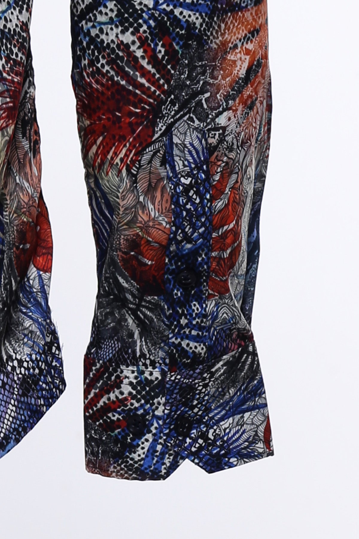 Red Leaf Patterned Navy Blue Men Shirt