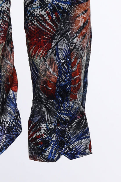Red Leaf Patterned Navy Blue Men Shirt