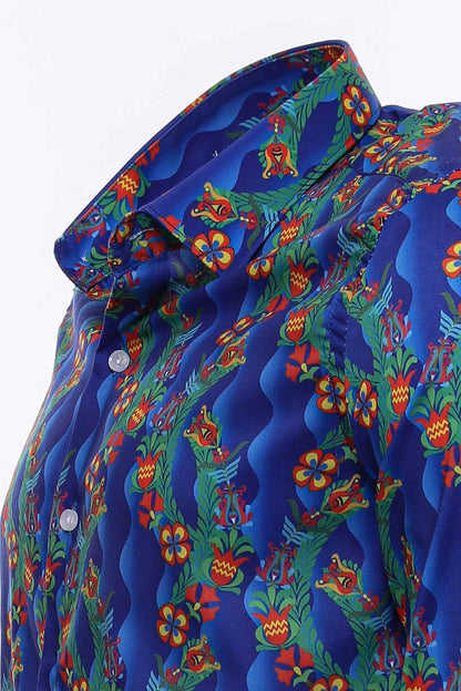 KOALA SYDNEY  Floral Slim Fit Long Sleeve Indigo Men Shirt -