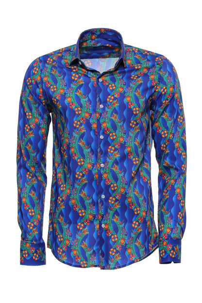KOALA SYDNEY  Floral Slim Fit Long Sleeve Indigo Men Shirt -