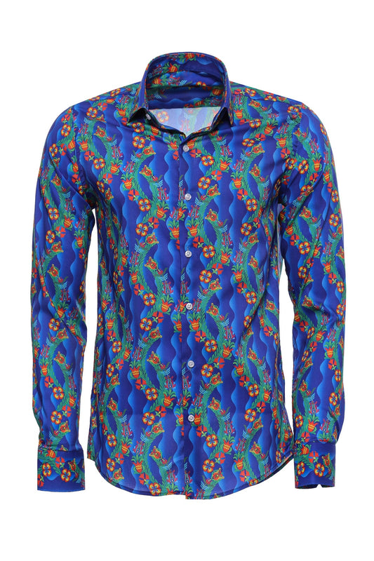 KOALA SYDNEY  Floral Slim Fit Long Sleeve Indigo Men Shirt -