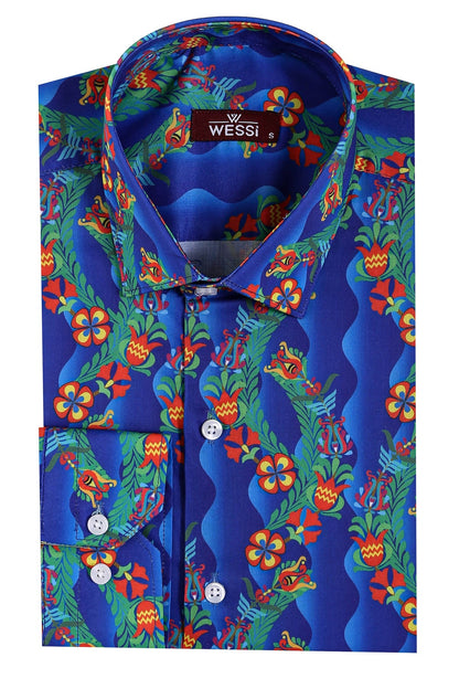 KOALA SYDNEY  Floral Slim Fit Long Sleeve Indigo Men Shirt -