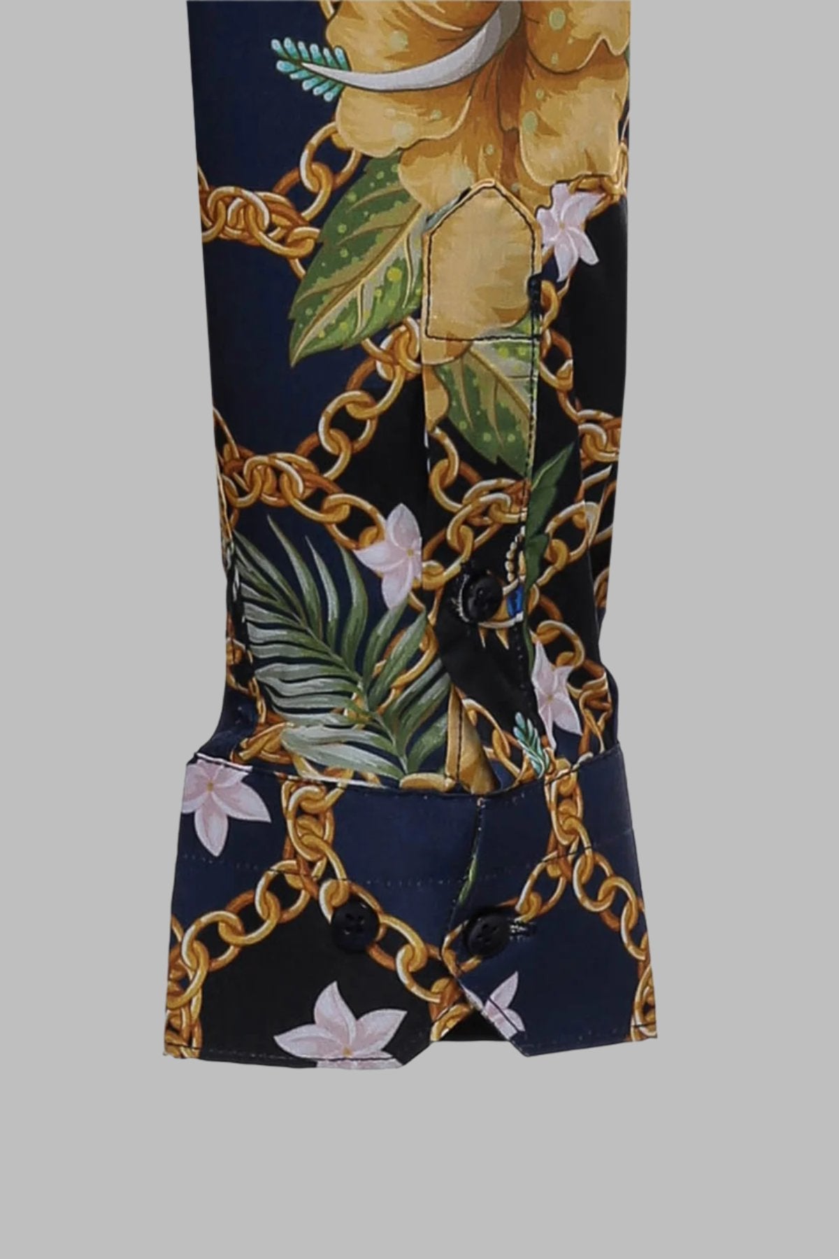 Colorful Floral Patterned Slim Fit Long Sleeves Navy Blue Men Shirt