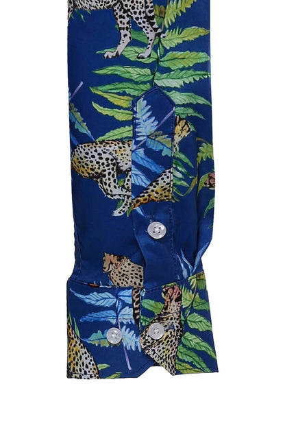 KOALA SYDNEY  Tiger Patterned Slim Fit Long Sleeves Blue Men Shirt -