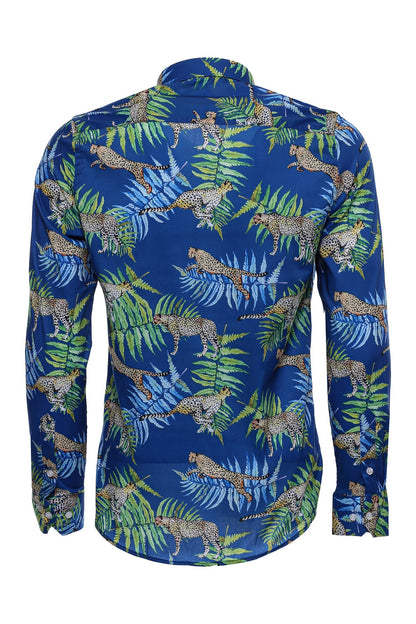 KOALA SYDNEY  Tiger Patterned Slim Fit Long Sleeves Blue Men Shirt -