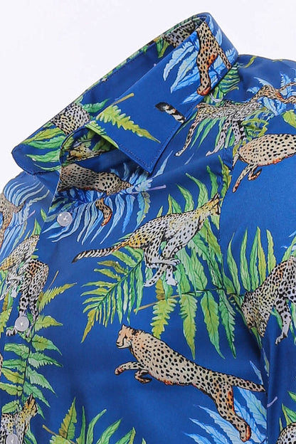 KOALA SYDNEY  Tiger Patterned Slim Fit Long Sleeves Blue Men Shirt -