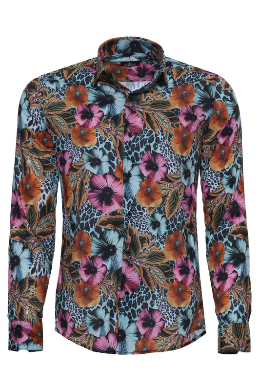 Floral Patterned Slim Fit Long Sleeves Multicolor Men Shirt -