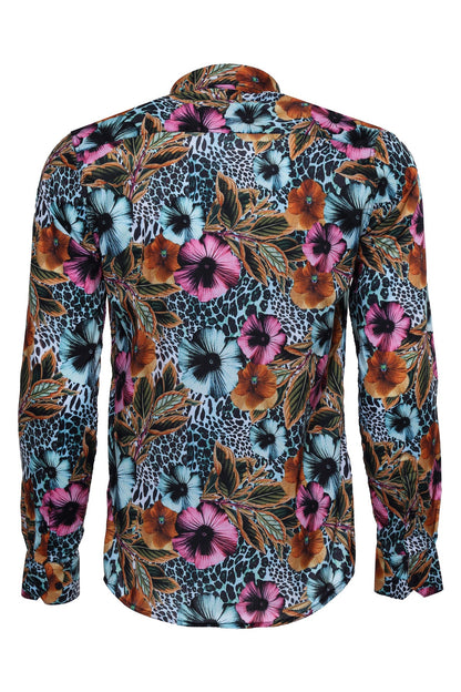 Floral Patterned Slim Fit Long Sleeves Multicolor Men Shirt